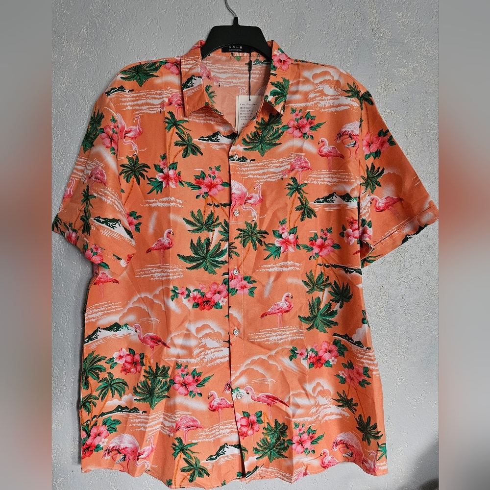 SSLR Men's Collection Flamingo Hawaiian Short Sleeves Shirt Size 2XL